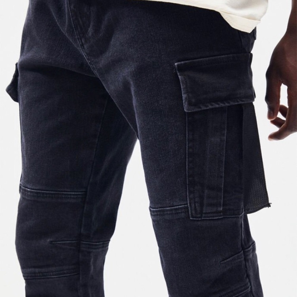 PacSun Workwear Black Cargo Slimfit Jeans - Picture 3 of 5